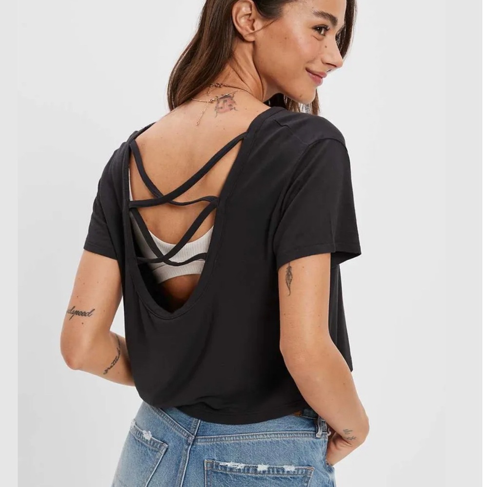 NWT AE Soft & Sexy Cropped Open-Back T-Shirt